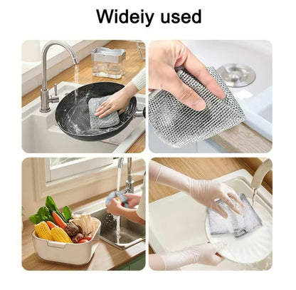 10 Counts Multipurpose Non-Scratch Wire Dishcloths -Reusable Dishwashing Rags for Wet & Dry Use